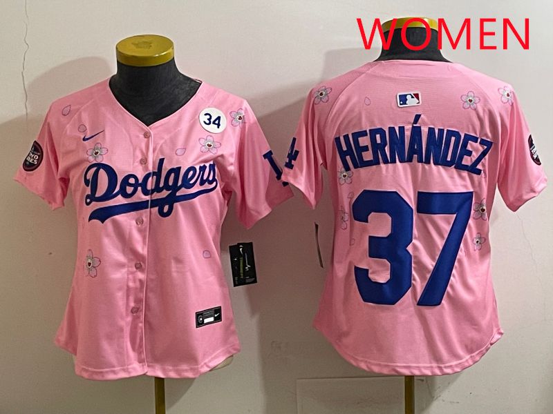 Women Los Angeles Dodgers 37 Hernandz Pink Sakura Edition 2025 Nike MLB Jersey style 39